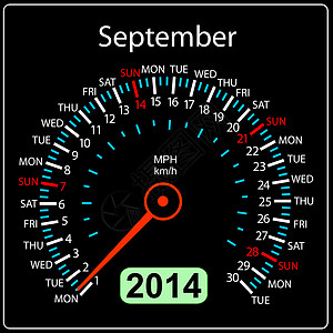 2014年日历速度计车载量为矢量 9月图片