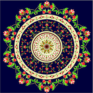 东方模式圆形作品花卉文化边界装饰插图重复墙纸火鸡图片