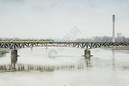 桥 波兰华沙地标景观火车全景蓝色场景运输旅行城市首都图片