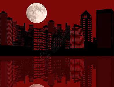 红夜城商业黑色土地城市建筑插图天际生活反射全景图片