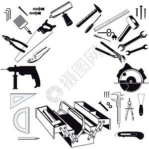 手动工具工具维修木工测量销钉建筑扳手机械画家钻头螺丝刀背景图片