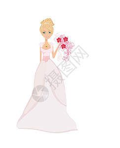 美丽的新娘女士插图粉色花环裙子仪式妻子伴娘邀请函女孩图片