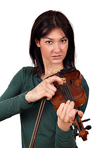 有小提琴肖像的漂亮女孩乐器细绳音乐黑发提琴手青年女士喜悦冒充娱乐图片