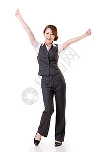 愉快的亚洲商业妇女快乐自由女性工作职业喜悦女士魅力成人人心图片