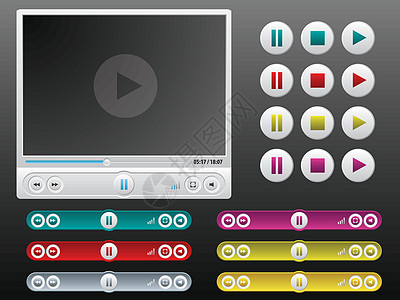 矢量中的媒体播放器按钮视频音乐网站网络界面皮肤录音机键盘玩家图片