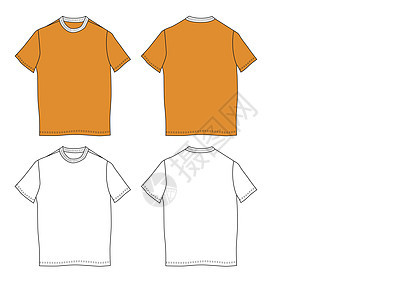 白色 橙色T恤衫设计模板(前背)图片
