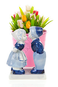 典型荷兰文纪念品娃娃雕像女士场景制品郁金香蓝色夫妻花朵国家图片