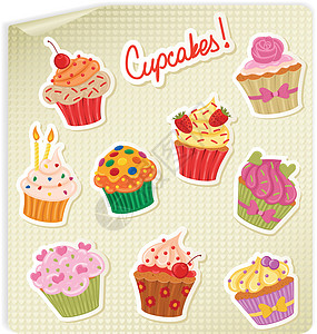 Cupcakes 贴纸套装庆典巧克力甜点奶油甜食生日食物周年纪念日玫瑰图片