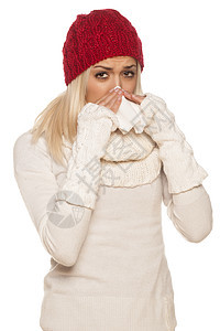 寒冷女孩保健女士卫生鼻子流感手帕药品疾病发烧女郎图片