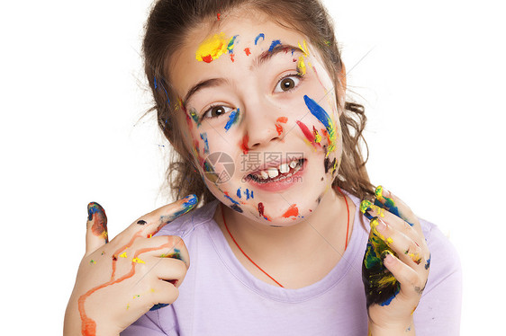快乐的小女孩和颜色艺术家人类色彩童年学习生长教育婴儿俏皮幸福图片