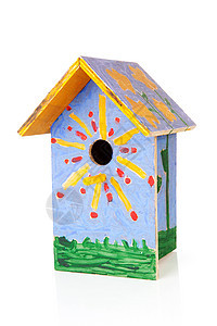 儿童画的多彩鸟屋房子工艺艺术庇护所手工图片