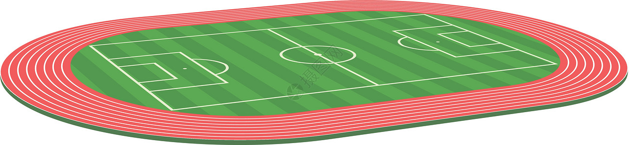 3d 足球田足球球场带赛道的投球矢量图片