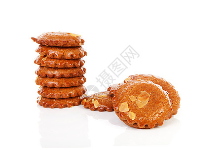 典型荷兰填充的姜饼饼干皮箱窥镜糕点食物圆形糖果蛋糕图片