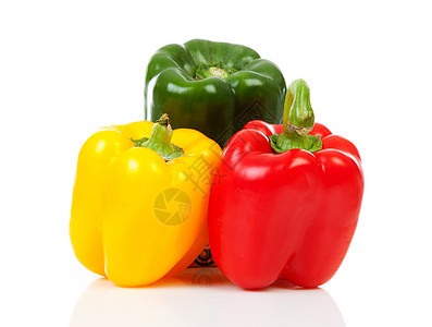 三种新鲜辣椒(红 黄和绿)背景图片