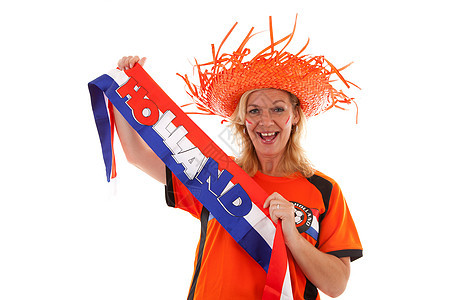 荷兰足球支持者配饰帽子扇子橙子游戏派对红色锦标赛旗帜围巾图片