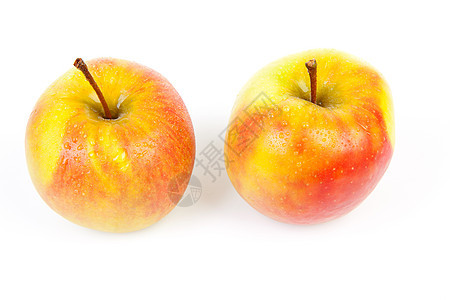 两个多汁苹果 有水滴黄色食物红色维生素水果图片