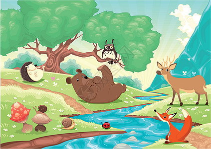 木头里的动物豪猪宠物荒野动物群森林小路寓言全景故事季节图片