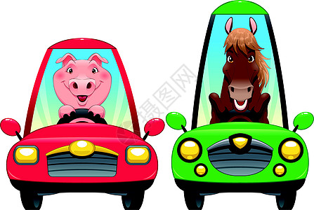 车上的动物 猪和马图片