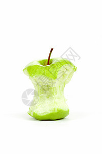 孤立在白色上的绿咬苹果废料小吃花园阴影宏观果汁美食水果食物图片