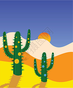 沙漠中的矢量仙人掌绿色黄色叶子天空橙子季节蓝色棕色绘画生活图片