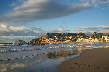 Calpe 海滩水平阳光海洋支撑海岸晴天图片