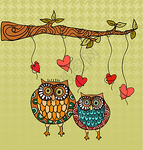 猫头鹰爱情结婚卡背景图片
