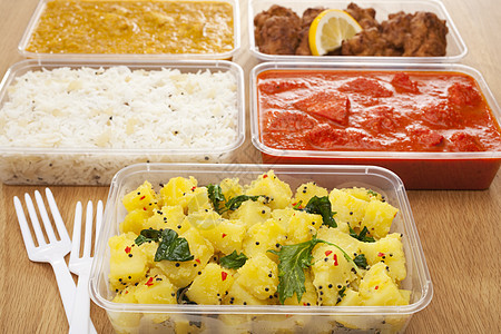阿卢萨阿鸡 蒂卡印度食品菠菜水平洋葱香米食物土豆背景图片