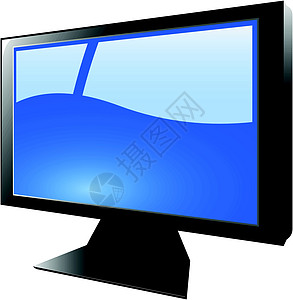 矢量蓝色 tft 监视器液晶屏幕绘画器具视频桌面剧院娱乐薄膜插图图片