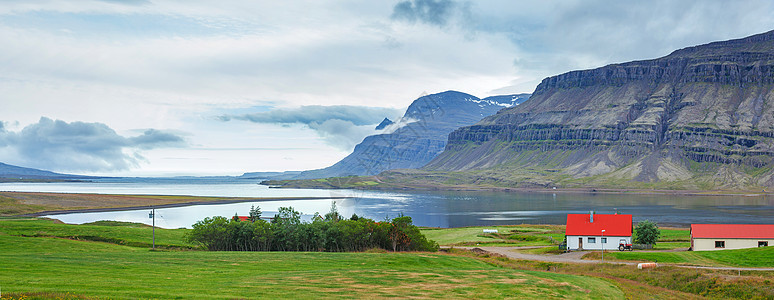 冰岛美丽的风景海岸线港口干草海岸国家农场场地峡湾房子奶制品图片