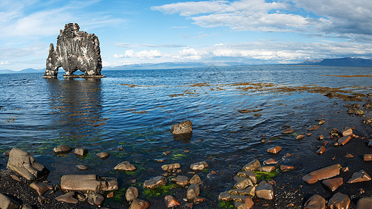 Hvitserkur 语系 Hvitserkur火山岩石蓝色全景传说反射石头天空镜子巨魔图片