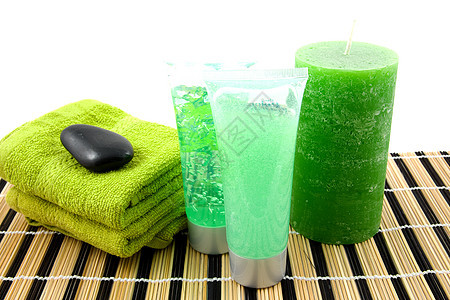 温泉用绿色浴室配件蜡烛肥皂毛巾白色石头蒸汽淋浴洗澡配饰产品图片