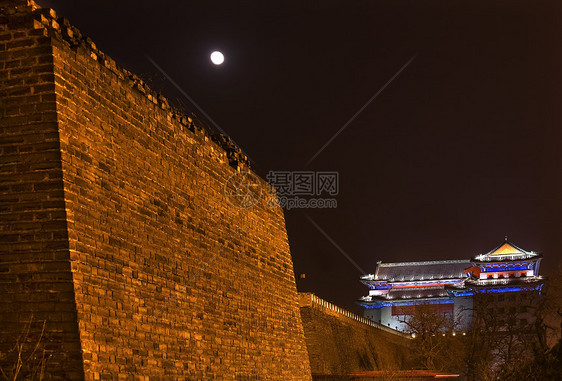 夜月东南守望台东川男士Beij地标警卫月亮建筑建筑学城市石头公园城墙岗楼图片