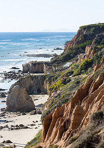 加利福尼亚州海滩脚步悬崖旅行海洋冲浪公园波浪马里布支撑海浪图片