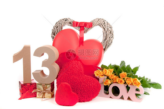 生日卡上年龄数字叶子展示惊喜礼物纸板花束庆典幸福玫瑰盒子图片