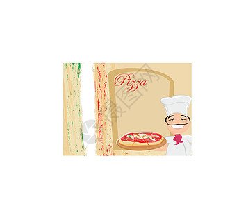 配比萨饼的厨师  菜单模板送货涂鸦框架插图身份餐厅卡片午餐商业食物图片
