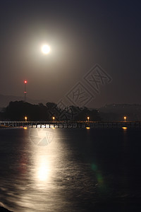 满月升月海洋辉光天空月光海景公园反思月亮海岸支撑背景图片