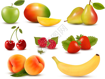 一大堆不同的新鲜水果和浆果 矢量图片