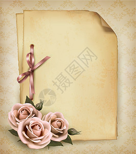 背影背景 有美丽的粉红色玫瑰和旧纸刷子卡片宏观相片集棕褐色风格记忆礼物明信片阳光图片