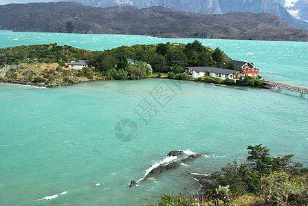 智利湖湖顶峰荒野全景风景建筑学房子图片