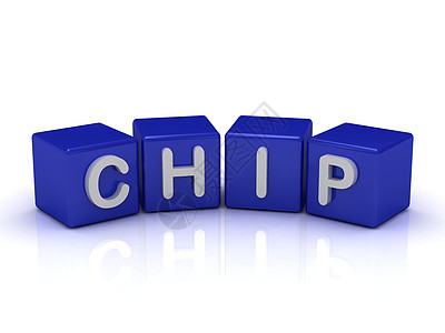 蓝色立方体的 CHIP 单词图片