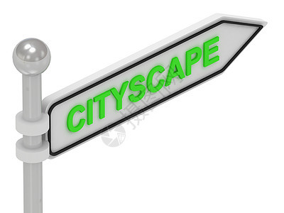 箭头指针上的 CITYSCAPE 字词图片