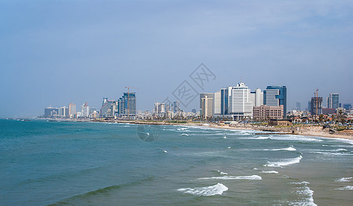 特拉维夫海滩全景 贾法 以色列海浪支撑旅行景观天空雅法天际城市海洋酒店图片