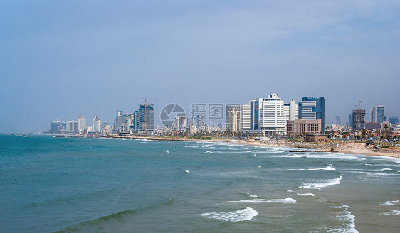 特拉维夫海滩全景 贾法 以色列海浪支撑旅行景观天空雅法天际城市海洋酒店图片