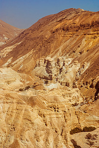 犹大沙漠在死海岸附近全景地质学土地历史荒野天空气候爬坡蓝色旅行图片