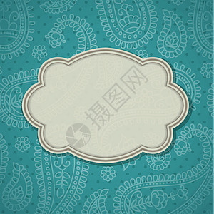 印度语风格中的框架插图横幅漩涡装饰品古董卡片标签生日边界蓝色背景图片