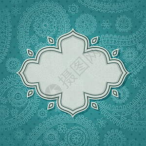 印度框架标签漩涡卡片古董插图蕾丝蓝色背景图片