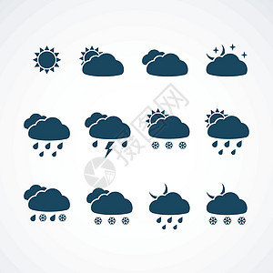 天气图标集多云网络预报界面收藏插图星星闪电气象太阳图片