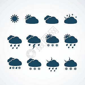天气图标集多云网络预报界面收藏插图星星闪电气象太阳图片