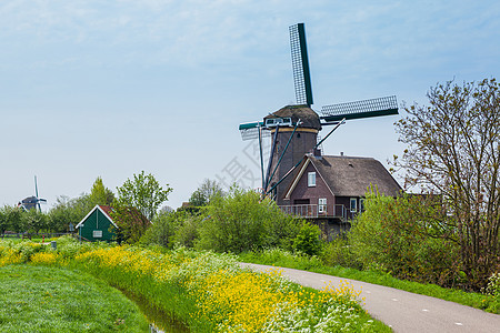 荷兰风车天空气流活力地标发电机旋转历史性旅行力量刀刃图片