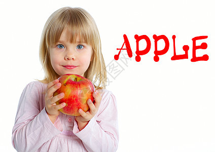 带苹果的年轻女孩食物维生素美丽乐趣微笑喜悦生产女性环境幸福图片